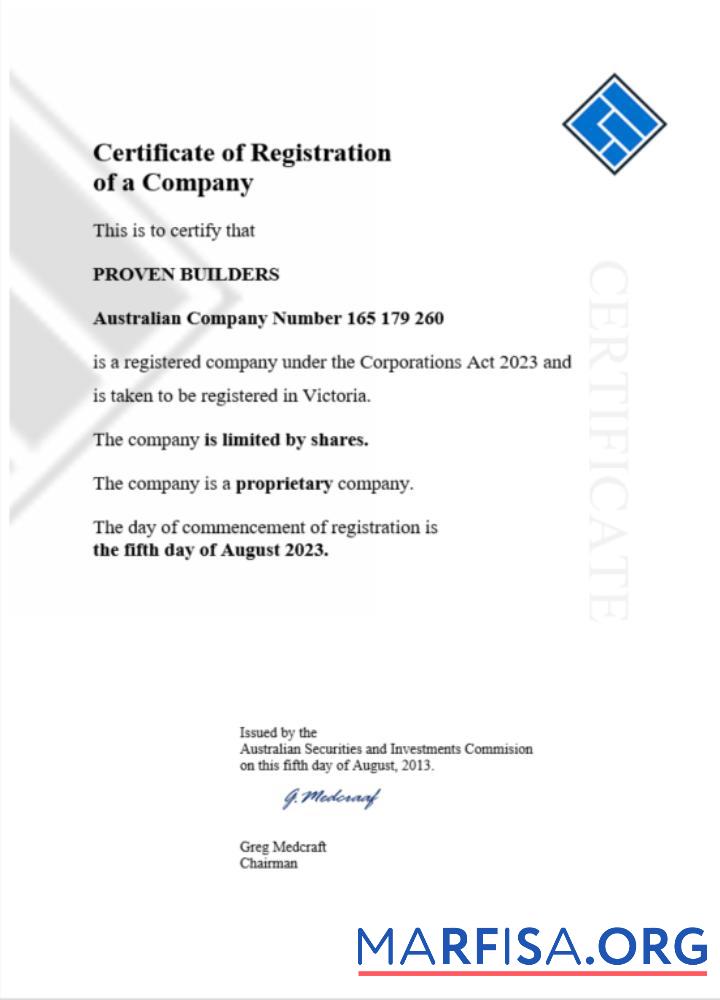 Blank Australia certificate of registration Word and PDF template
